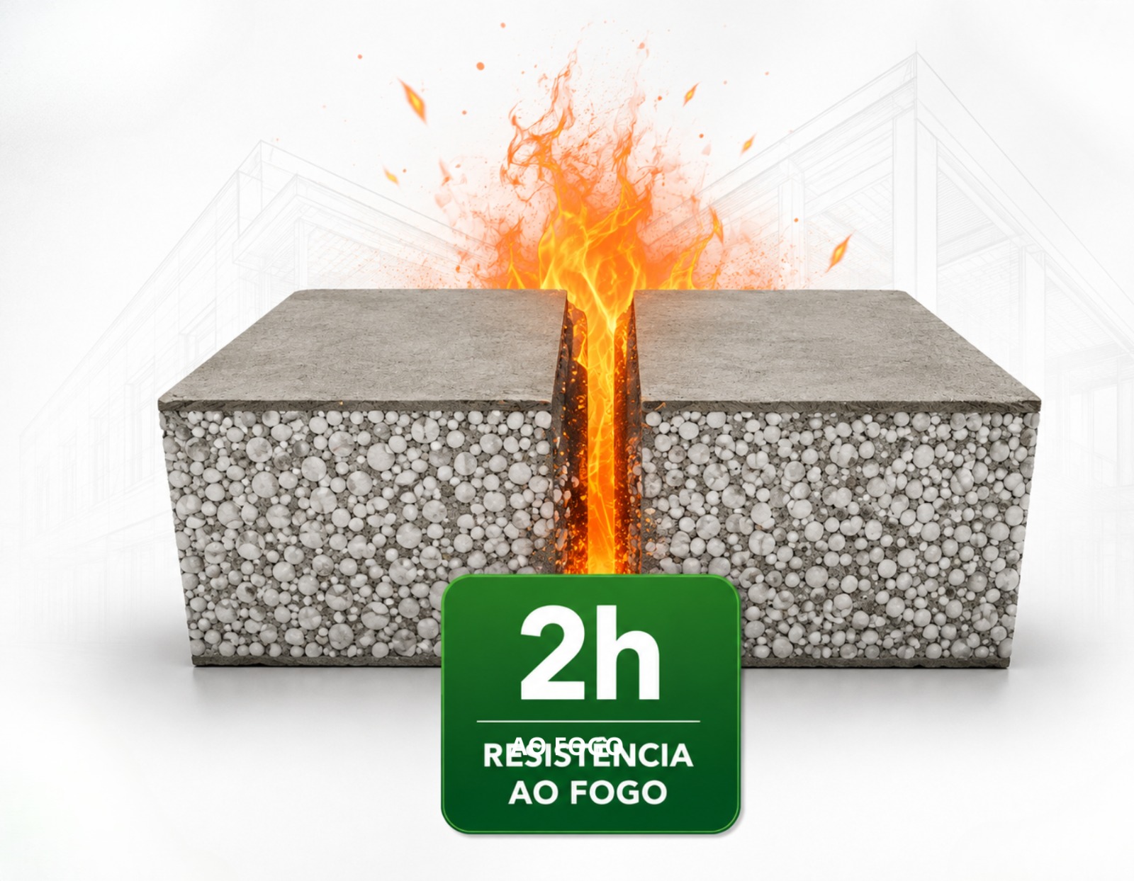 Painel de concreto leve com resistência de 2 horas ao fogo